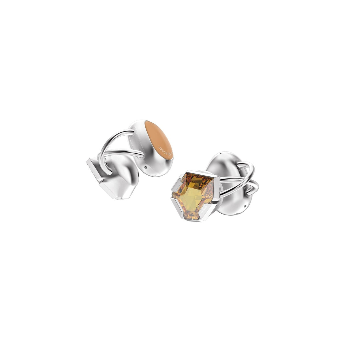 Electronic Gems earphones with warm champagne-colored faces against a white background.