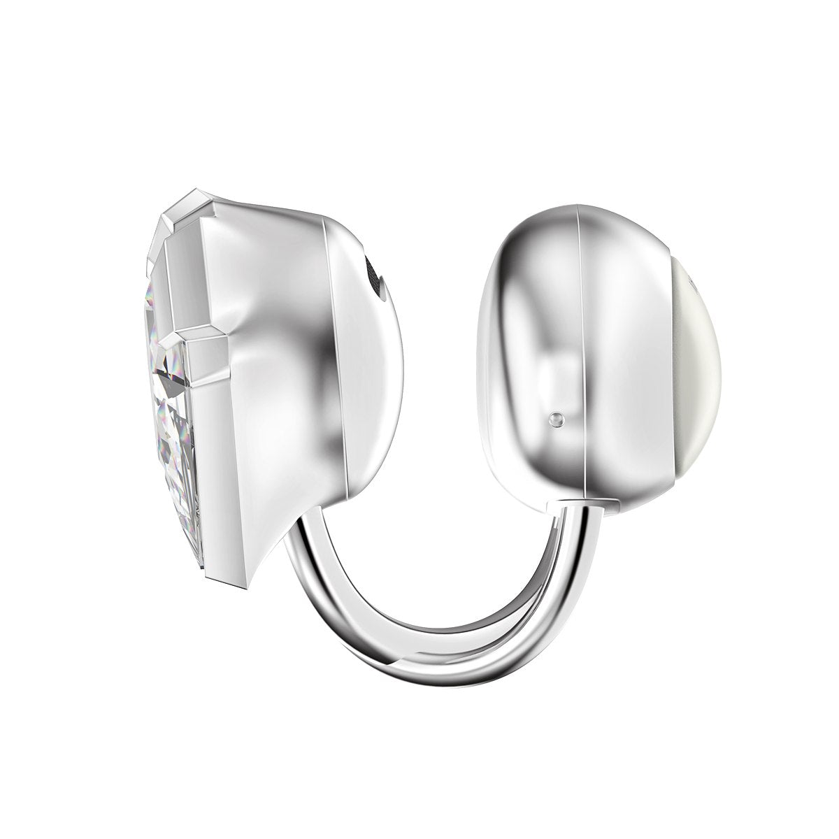 Side view of an Electronic Gems ear clip showing the gap between its two housings.
