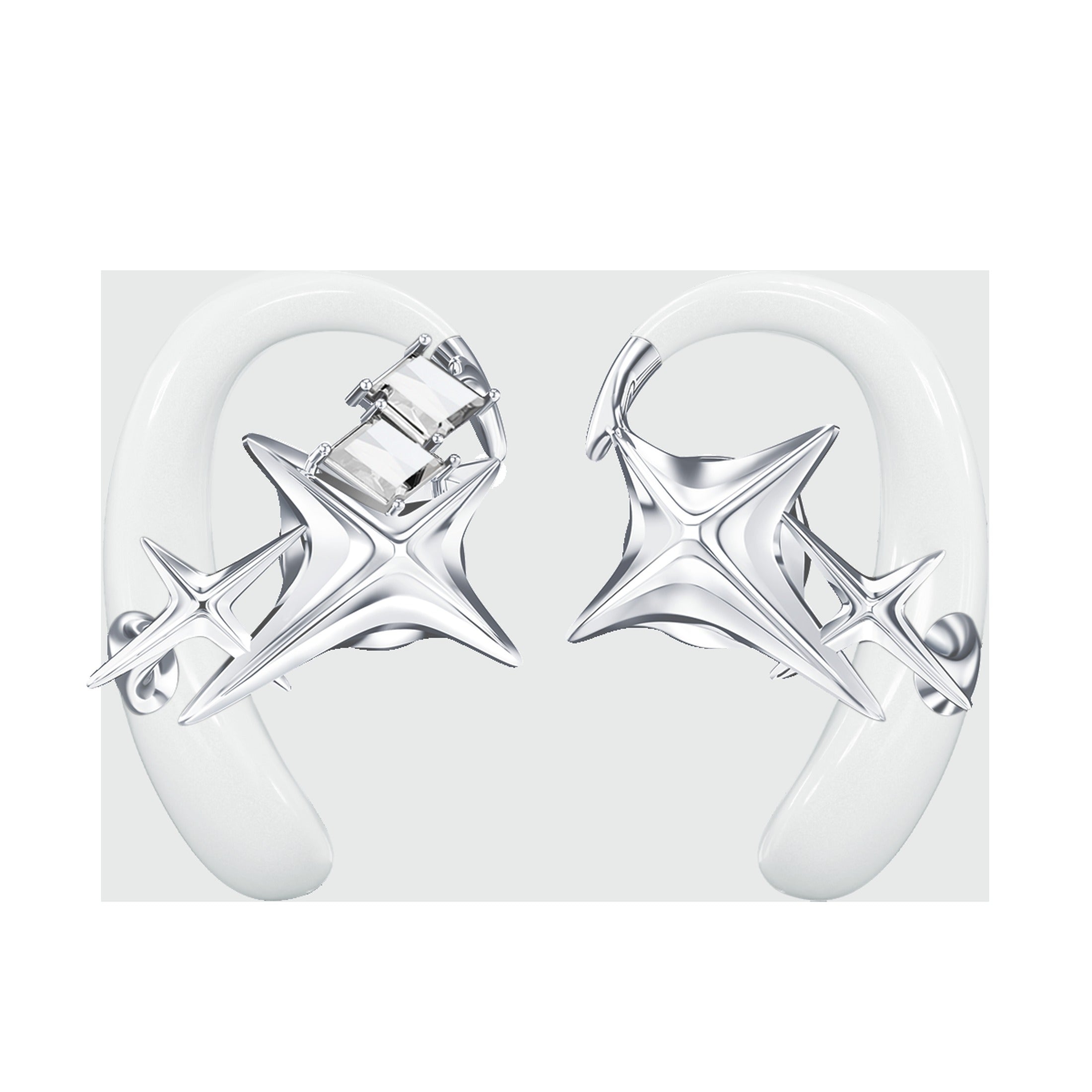 OF HUNGER NEBULA Collection white earphones with silver star-shaped detailing