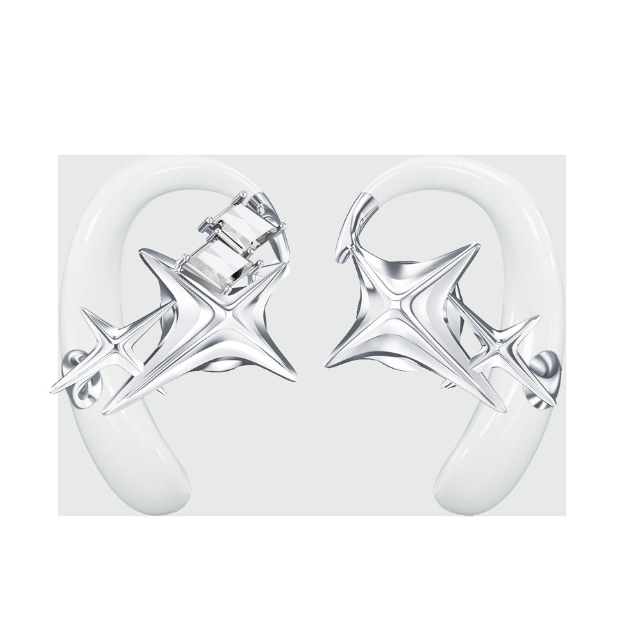 OF HUNGER NEBULA Collection white earphones with silver star-shaped detailing
