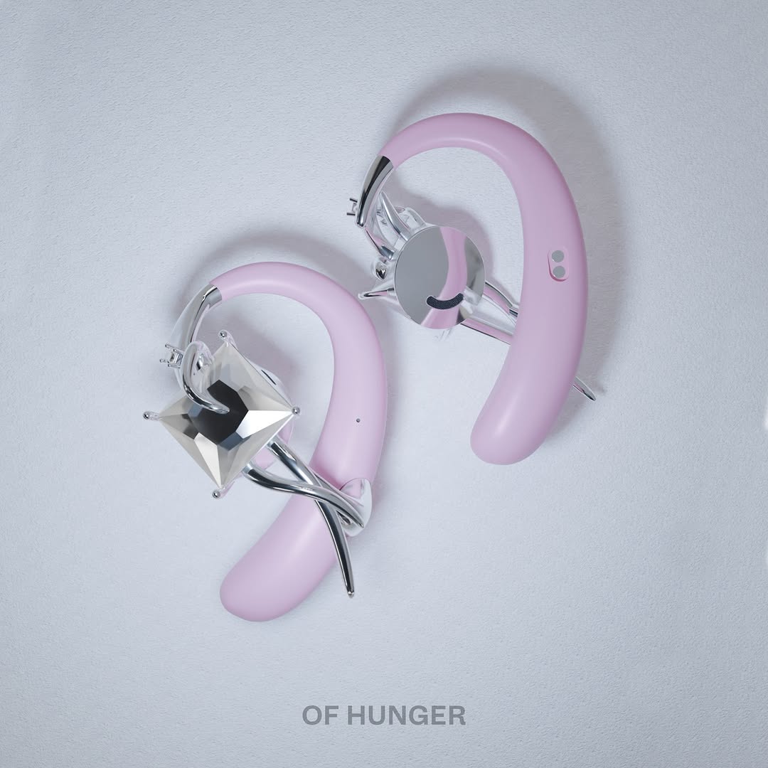 Pink open-ear accessory earphones with silver jewel-like ornaments