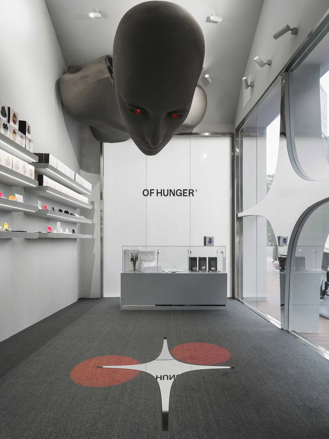 Futuristic OF HUNGER SUPERSTAR pop-up interior at Hangzhou MIXC