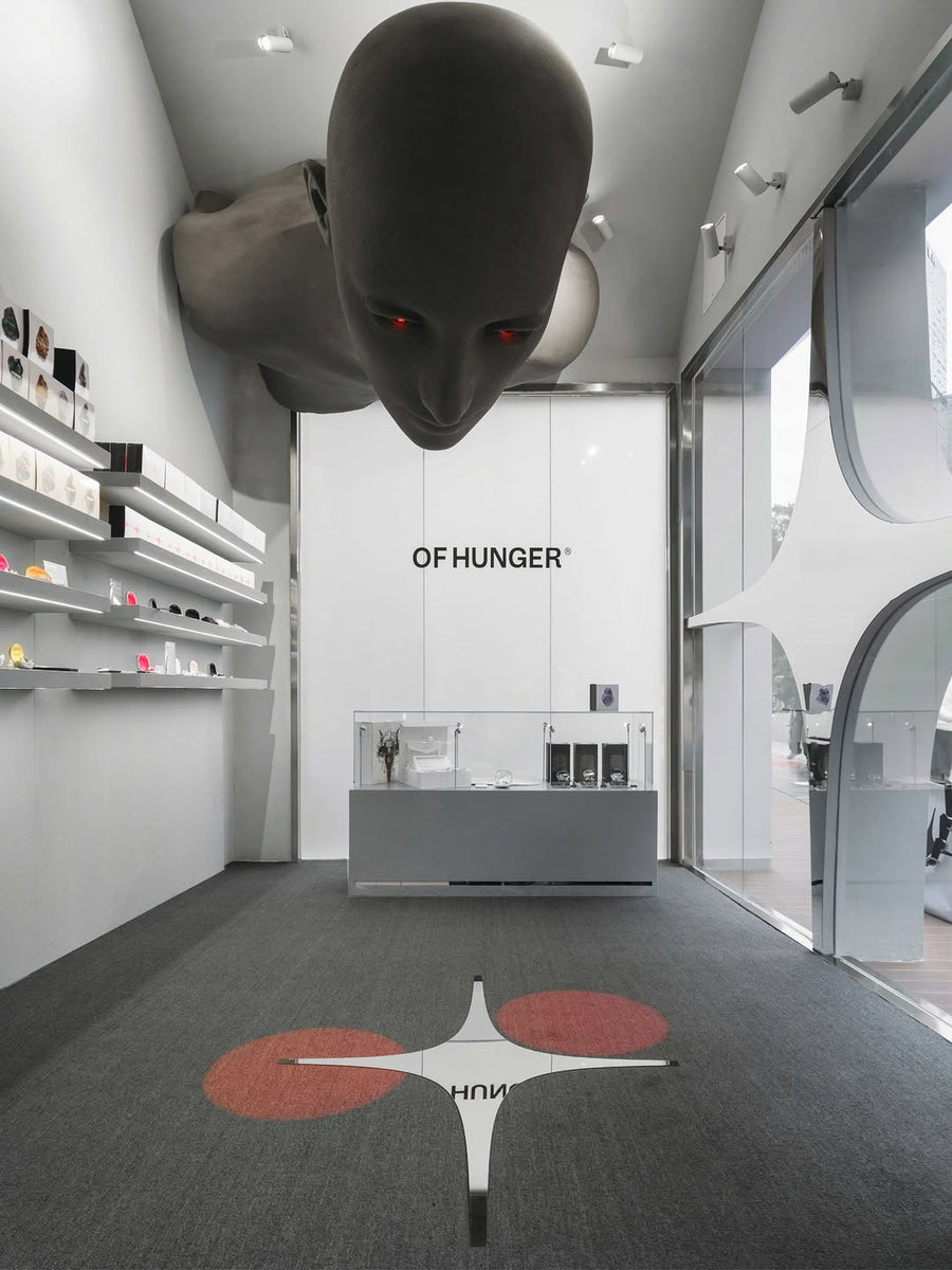 Futuristic OF HUNGER SUPERSTAR pop-up interior at Hangzhou MIXC