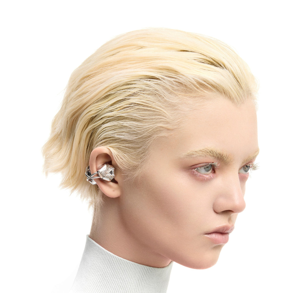 OF HUNGER Silver-White Zircon earphones positioned between jewelry and wearable technology