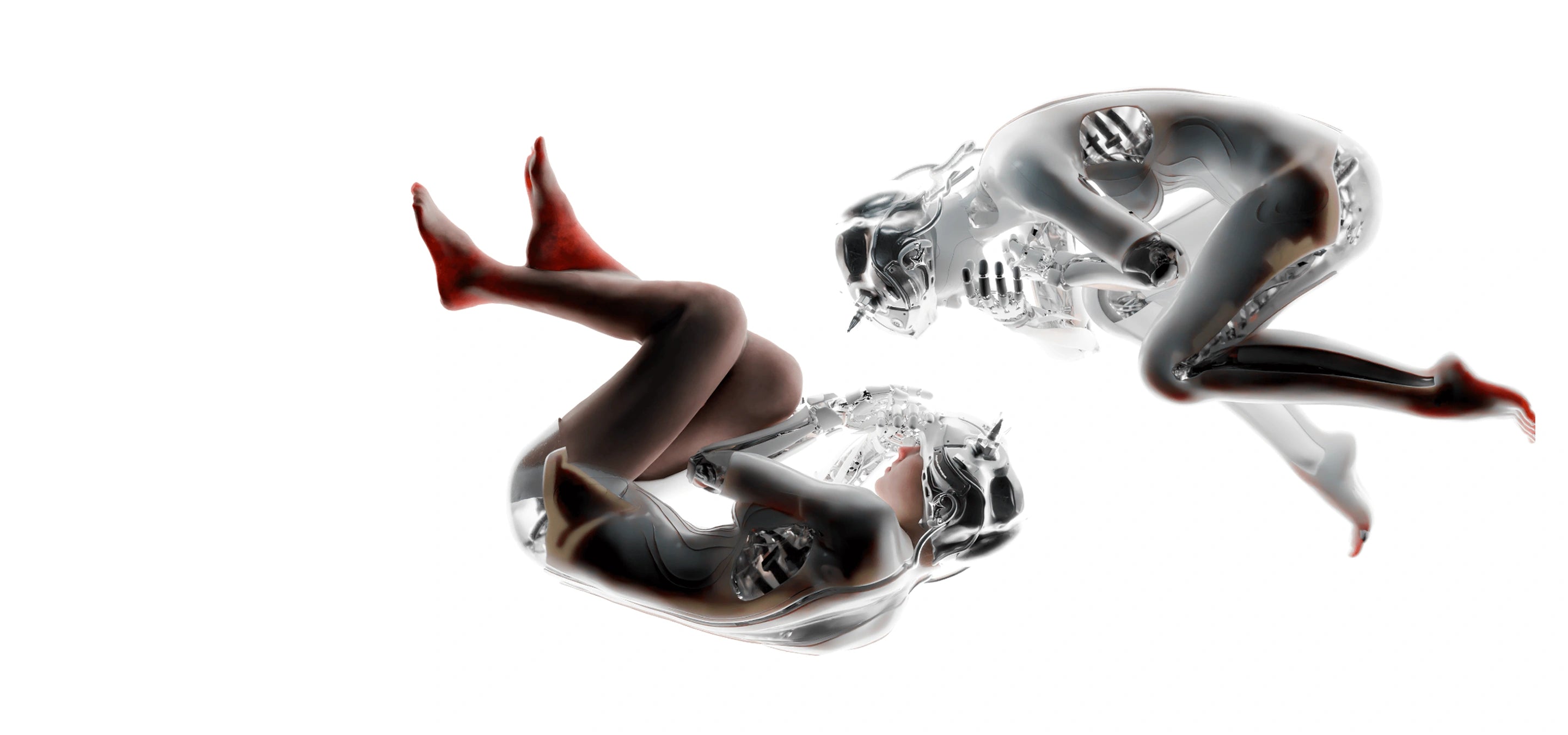 Editorial collage of bodies and metallic wearable forms