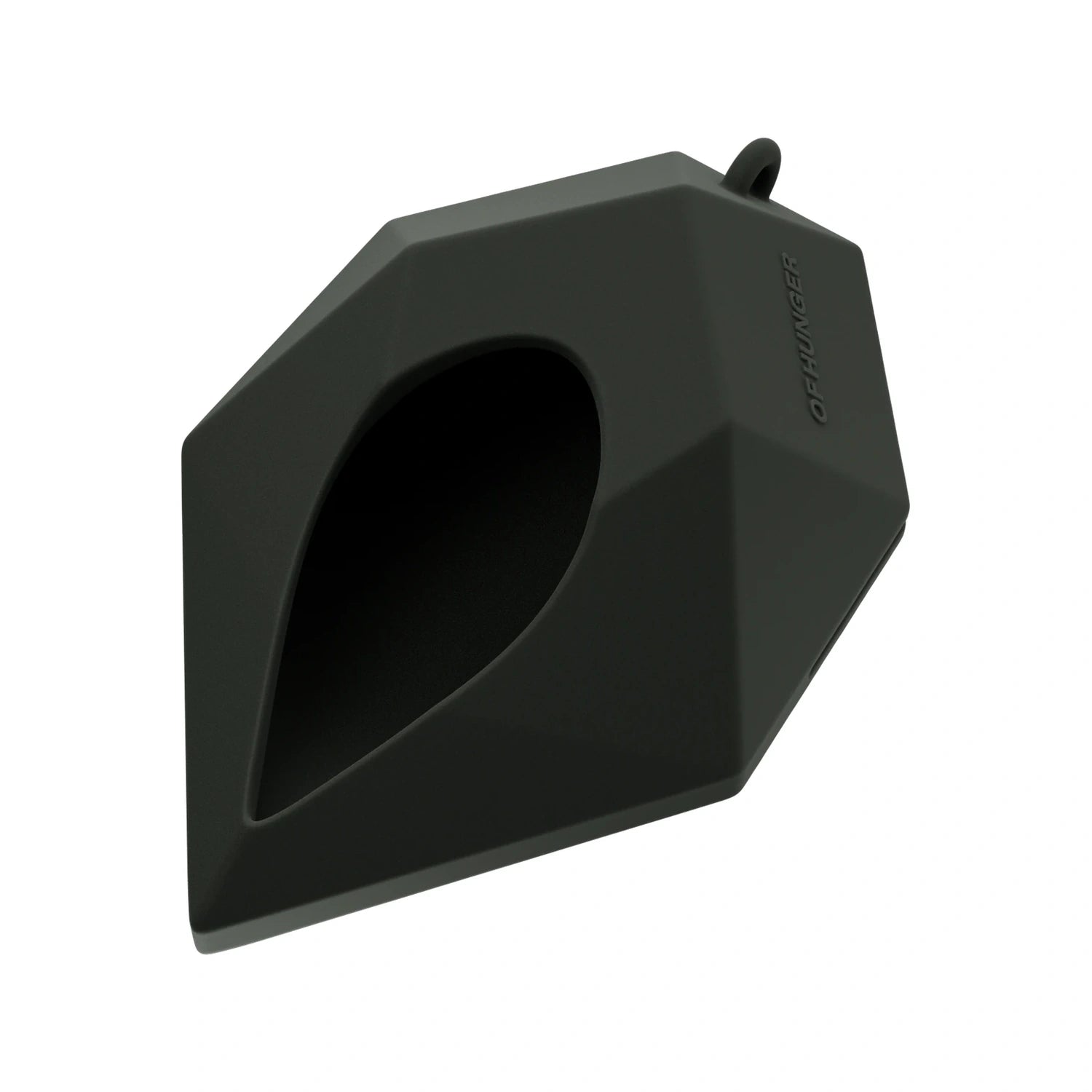 Dark Matter Black EARPHONE CASE, empty faceted shell, front three-quarter close-up