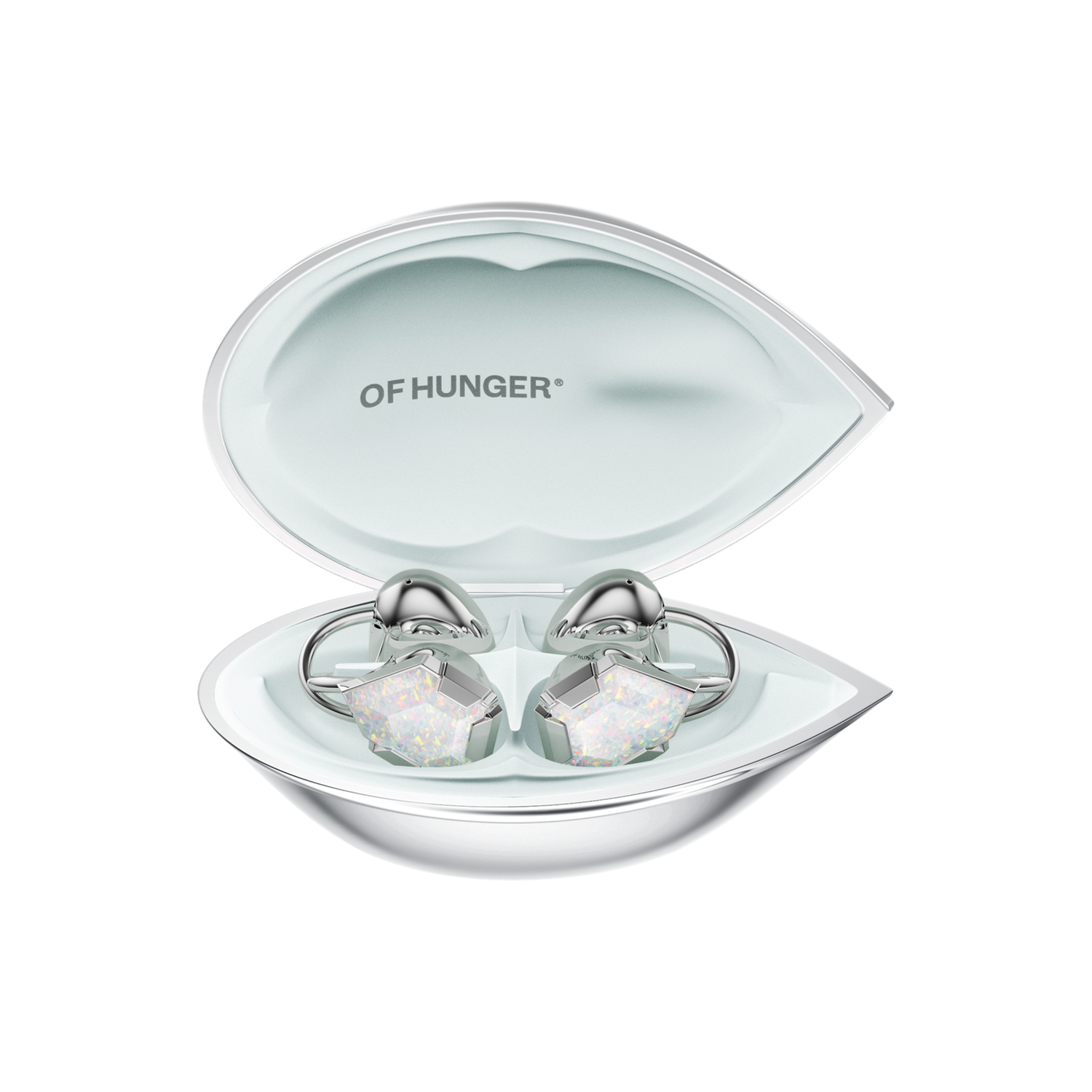 Opal with its charging case in a front view