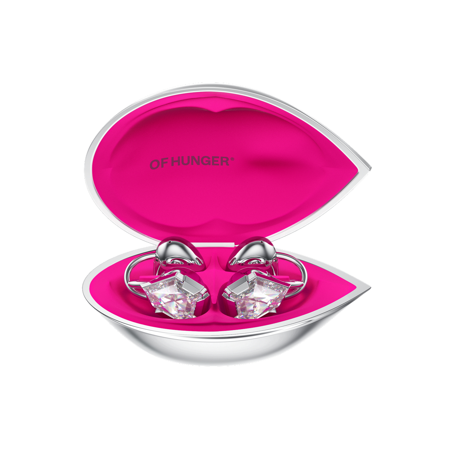 White Zircon with its charging case in a front view