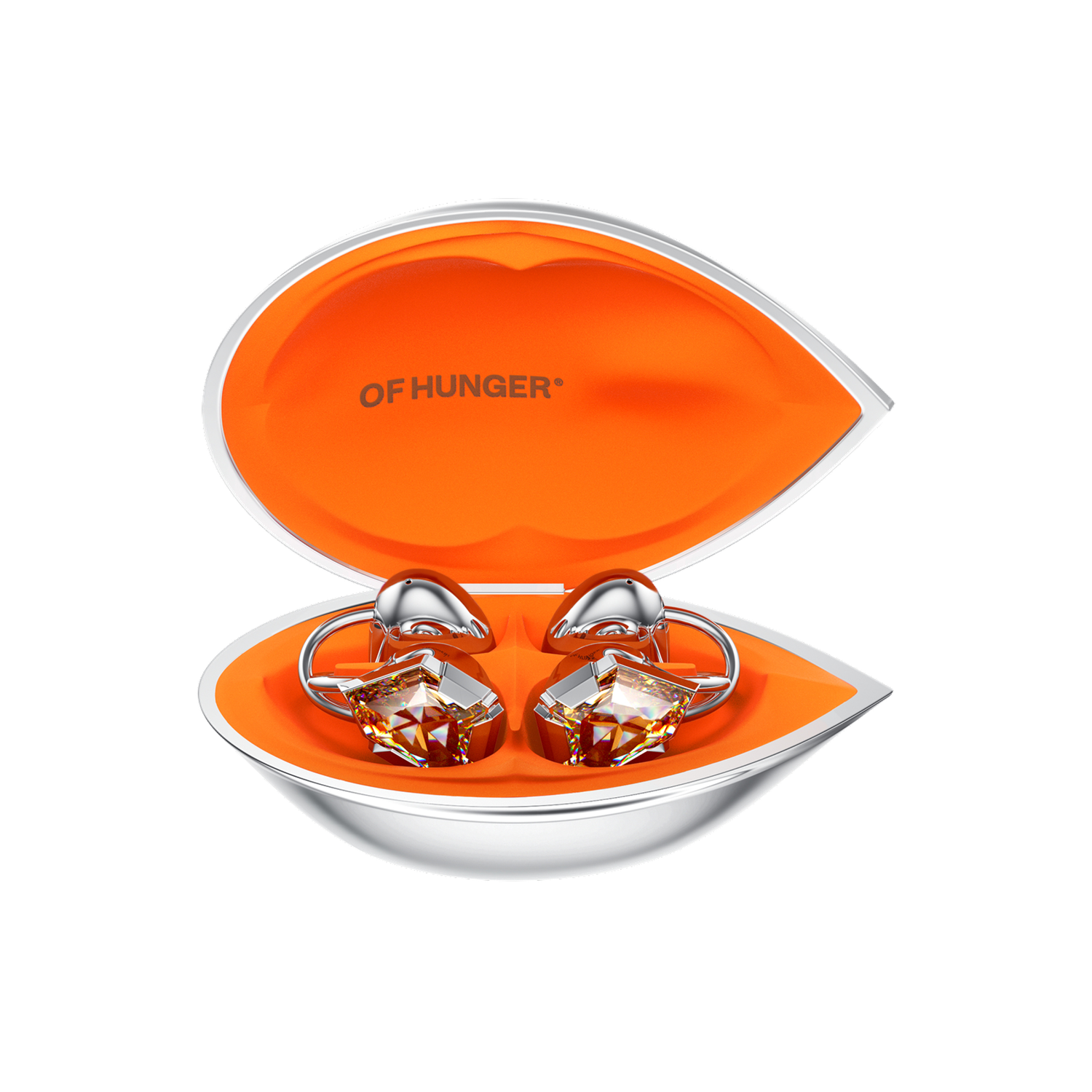Champagne Zircon with its charging case in a front view