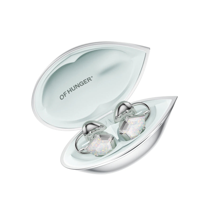 Opal with its charging case at a 30-degree angle